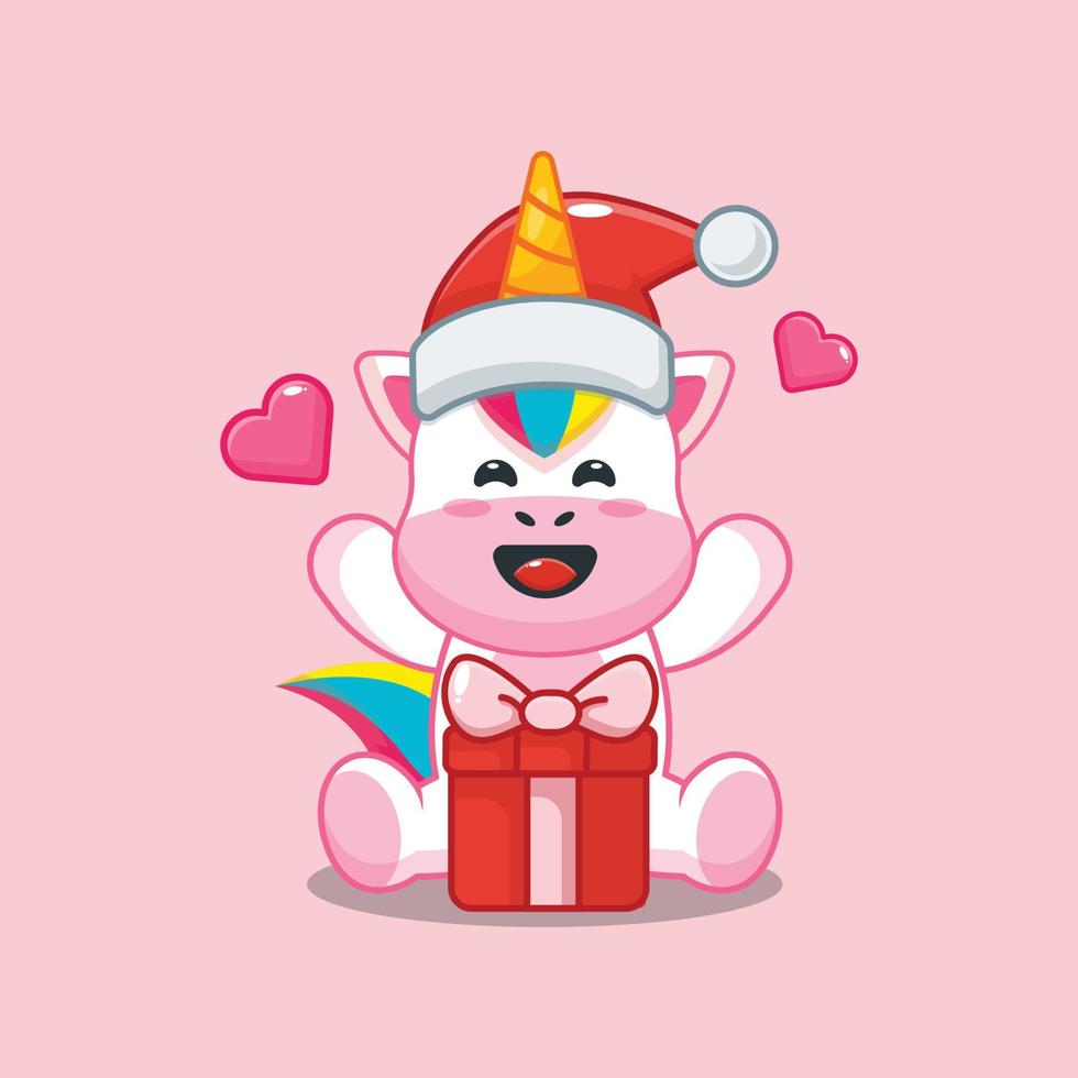 Cute unicorn happy with christmas gift vector