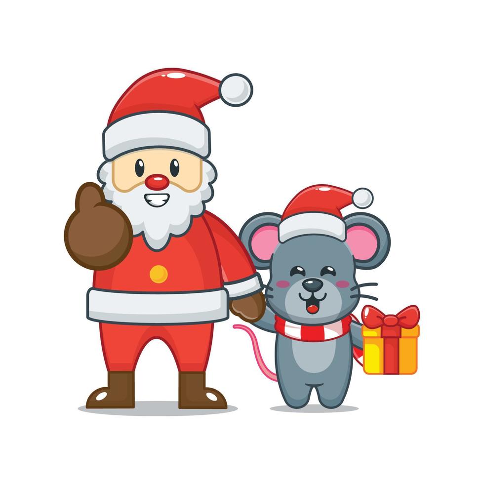 lindo personaje de dibujos animados de ratón con santa claus vector