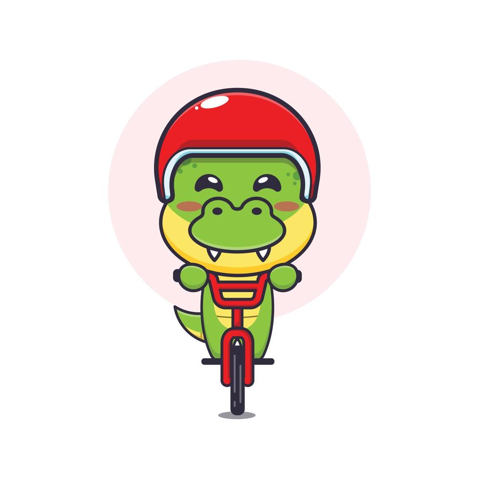 cute dino mascot cartoon character ride on bicycle vector