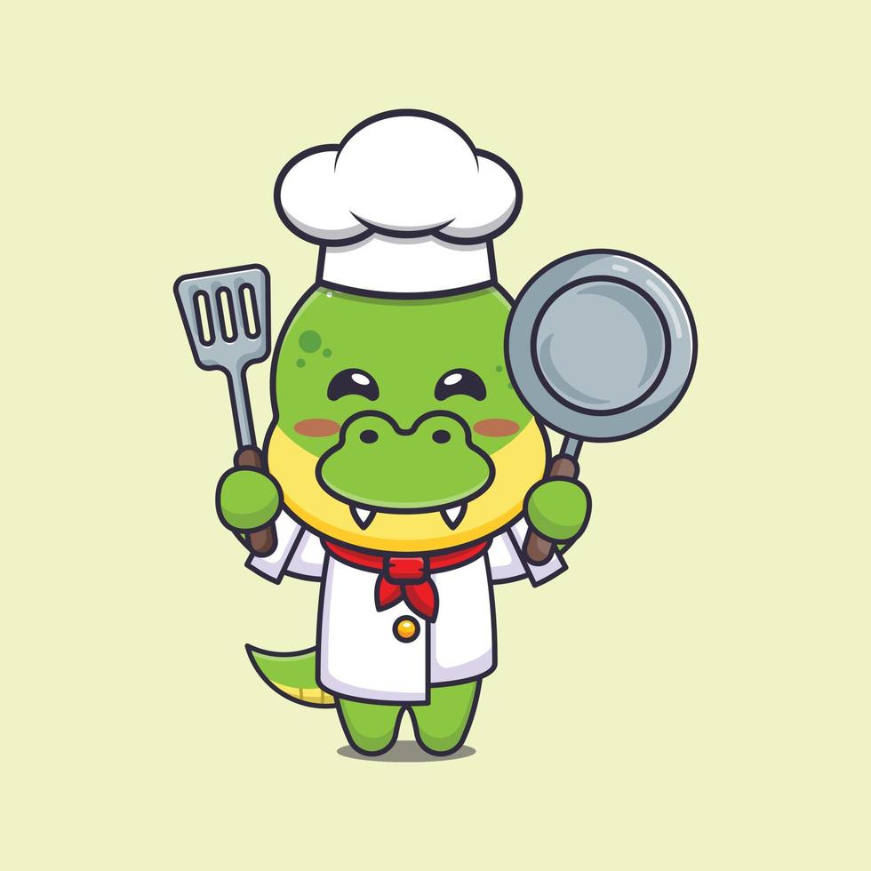 cute dino chef mascot cartoon character vector