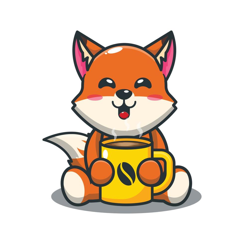 Cute fox with hot coffee cartoon vector illustration