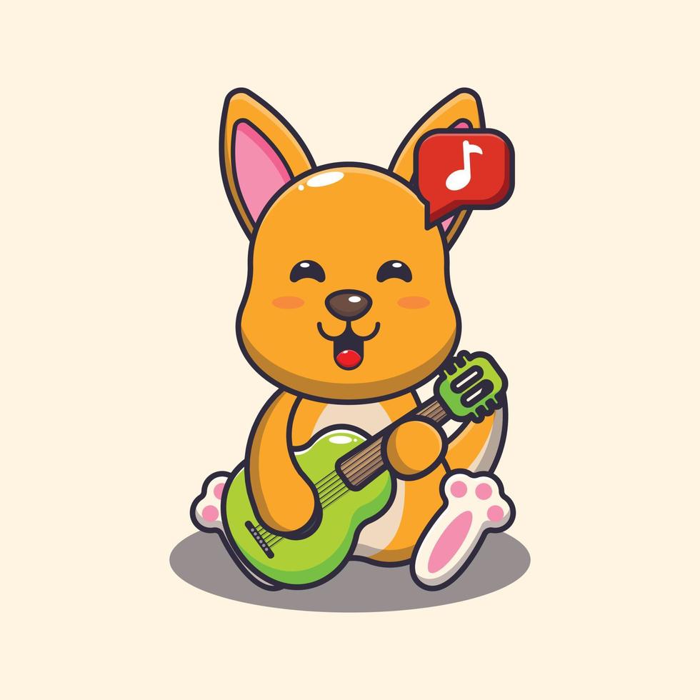 Cute kangaroo playing guitar cartoon vector illustration