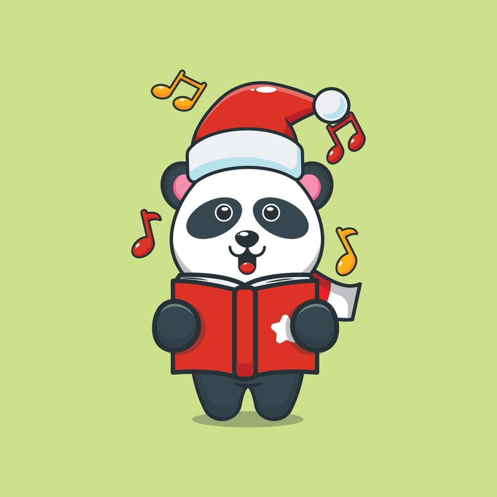 lindo personaje de dibujos animados de panda canta una canción de navidad vector