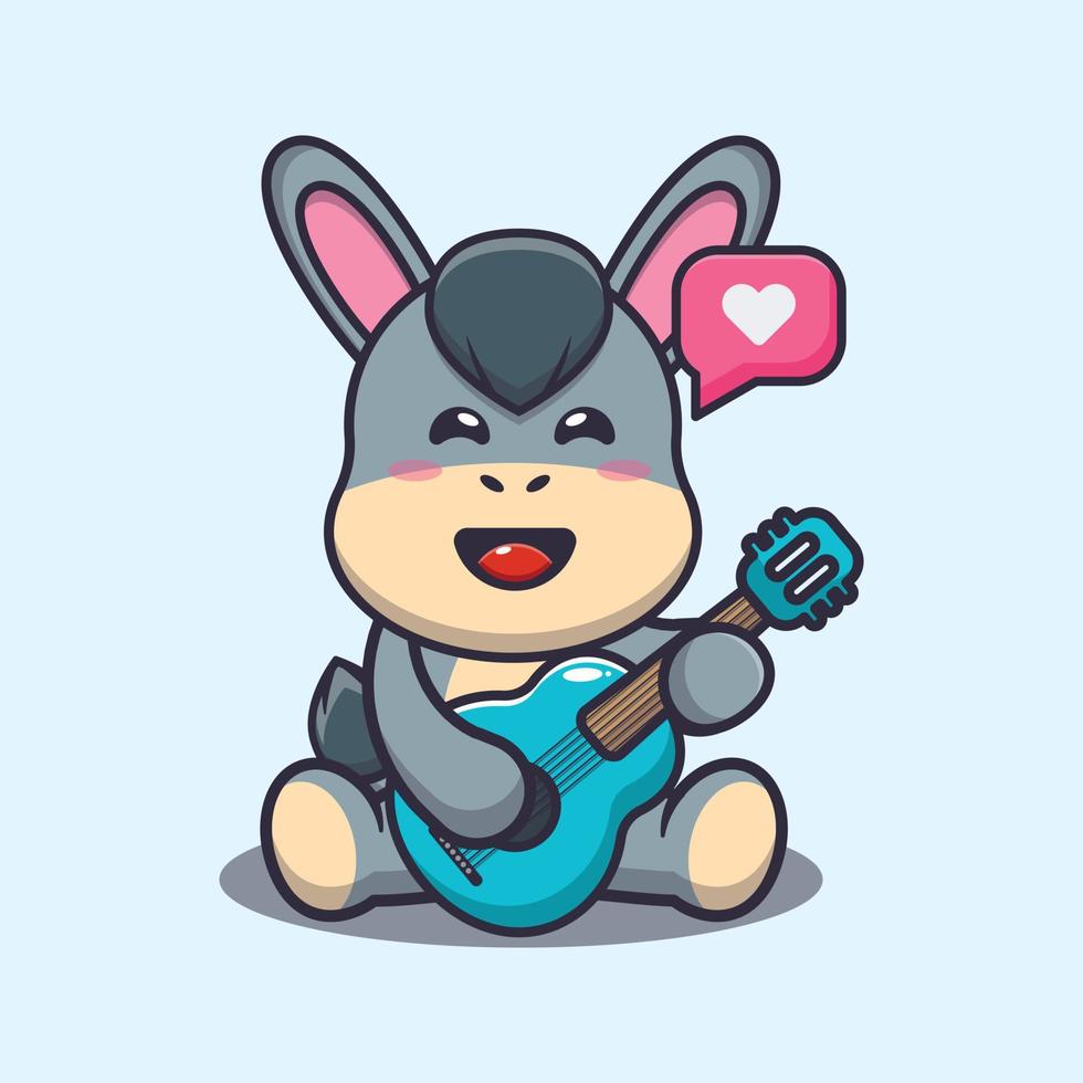 Cute donkey playing guitar cartoon vector illustration