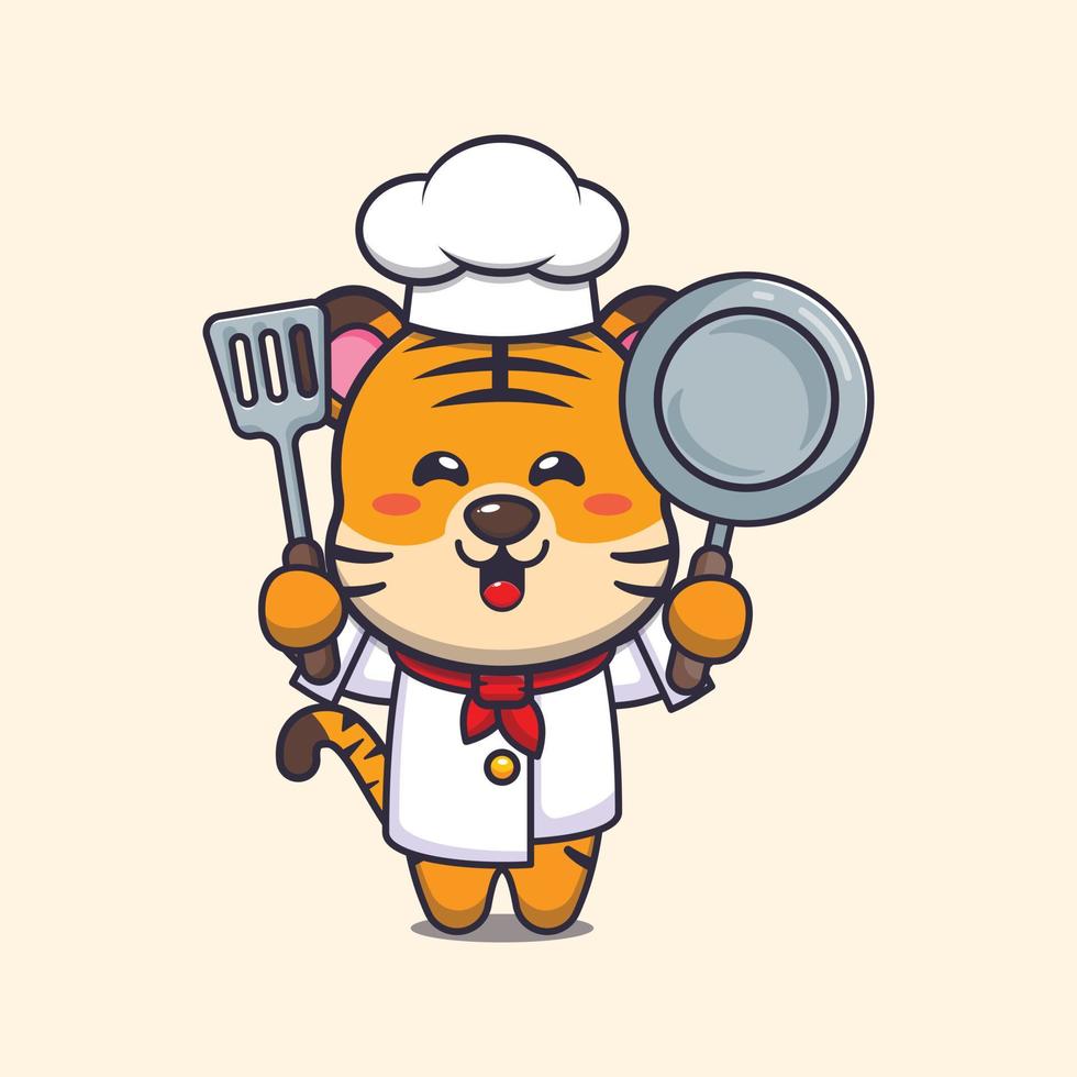 lindo personaje de dibujos animados de la mascota del chef tigre vector
