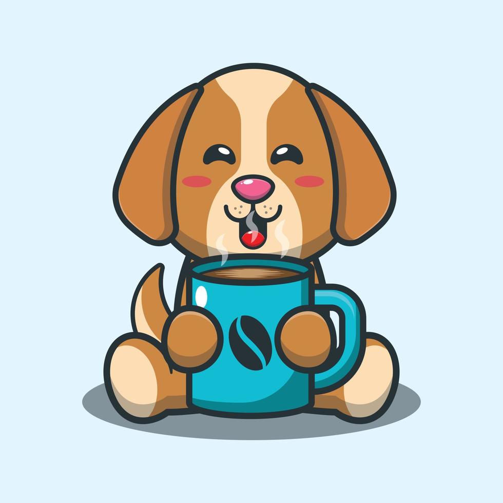 Cute dog with hot coffee cartoon vector illustration.