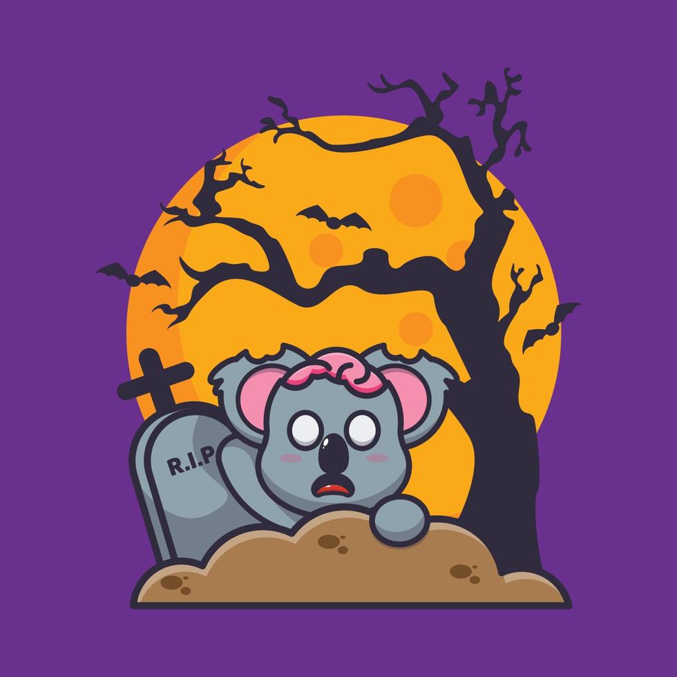 Cute zombie koala rise from graveyard in halloween day vector