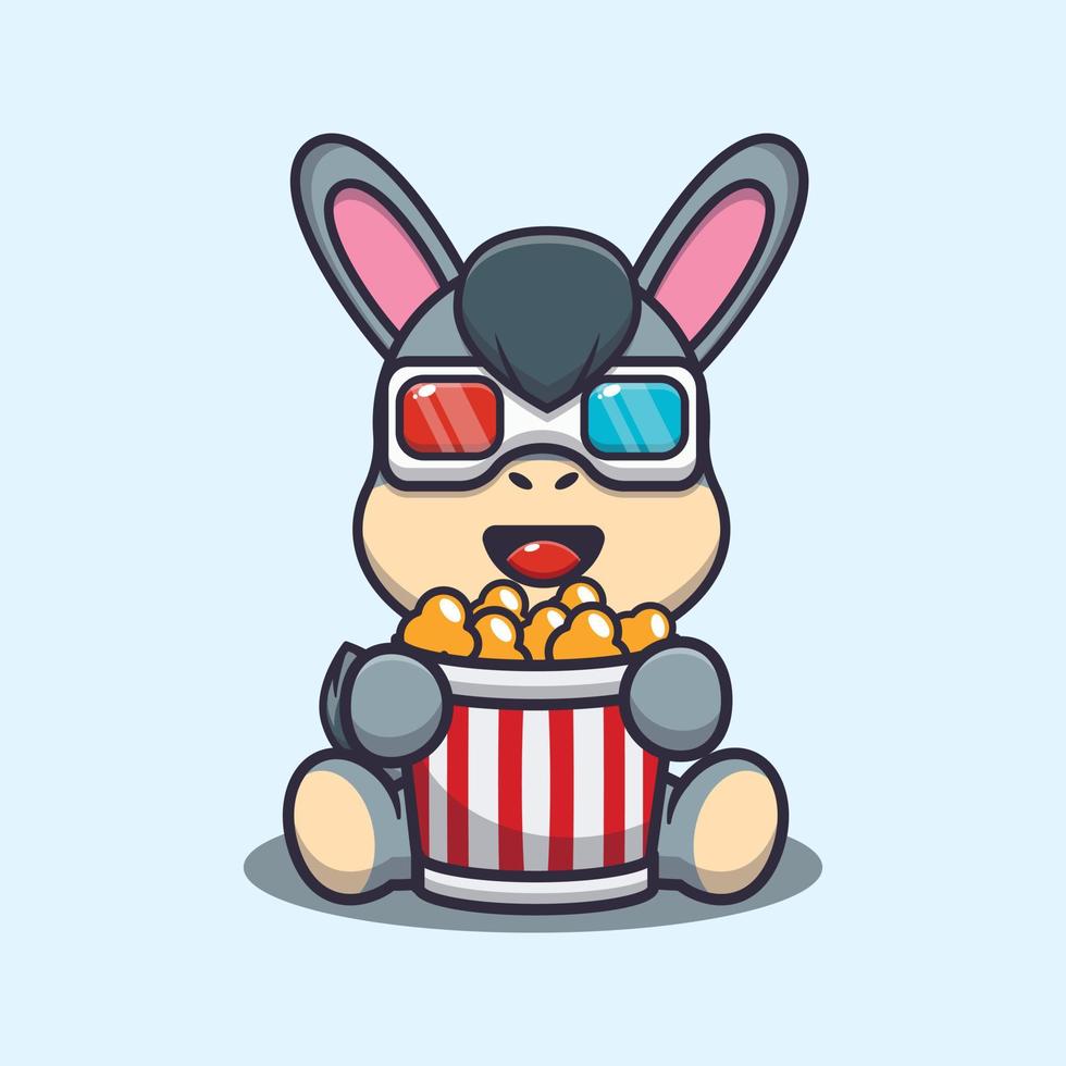 lindo burro comiendo palomitas de maíz y viendo una película en 3d vector