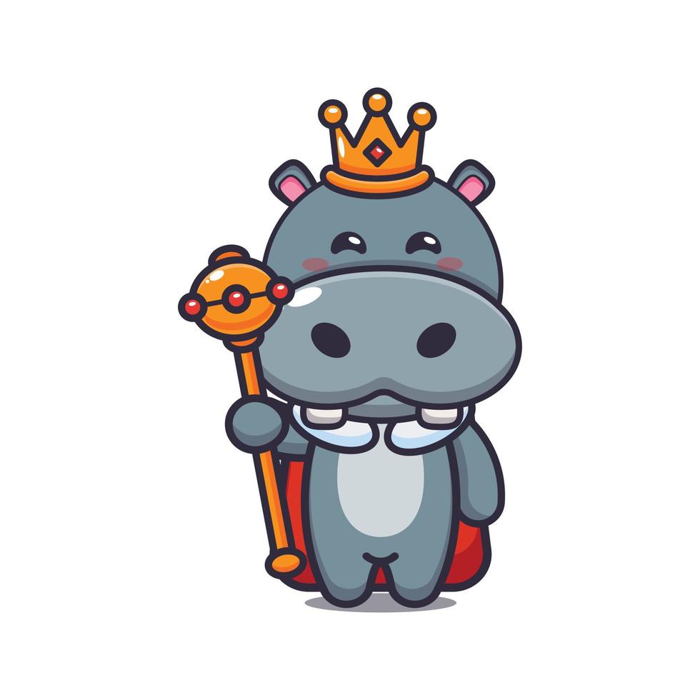 Cute hippo king cartoon vector illustration