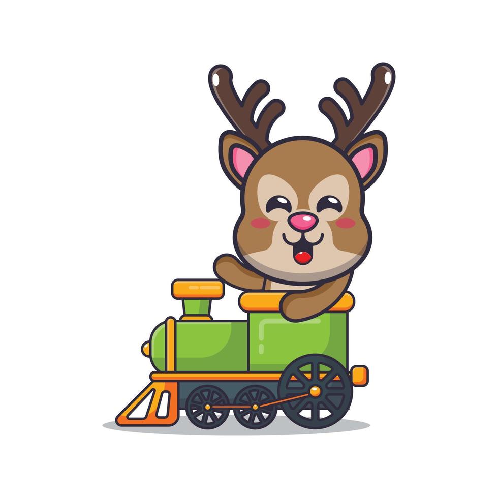 lindo ciervo mascota personaje de dibujos animados paseo en tren vector