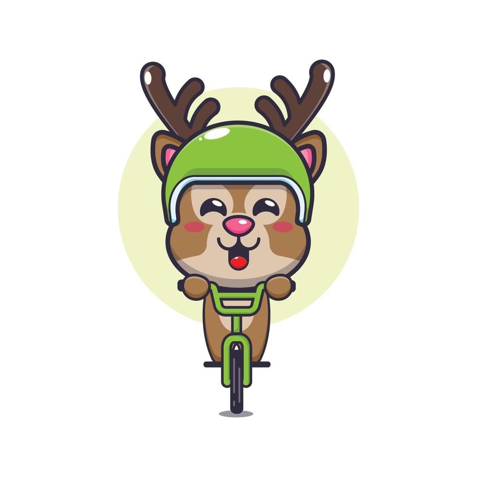 cute deer mascot cartoon character ride on bicycle vector