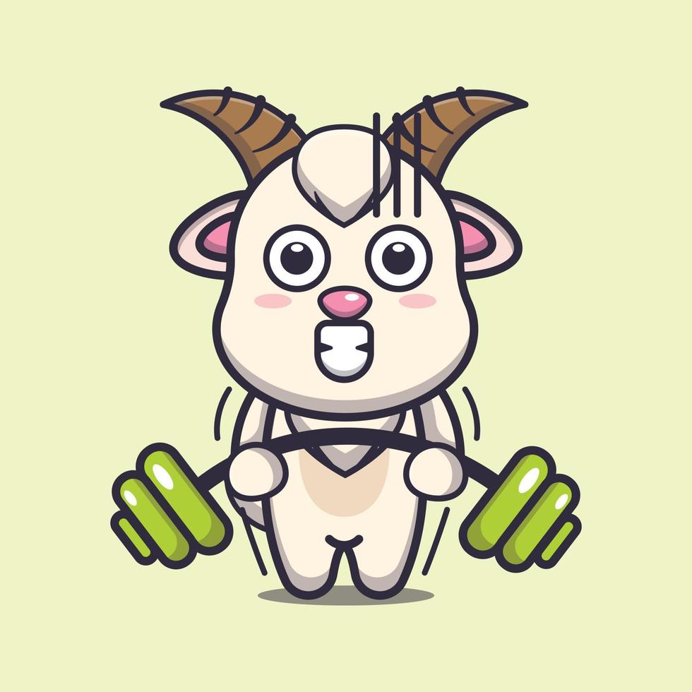 Cute goat lifting barbell cartoon vector illustration