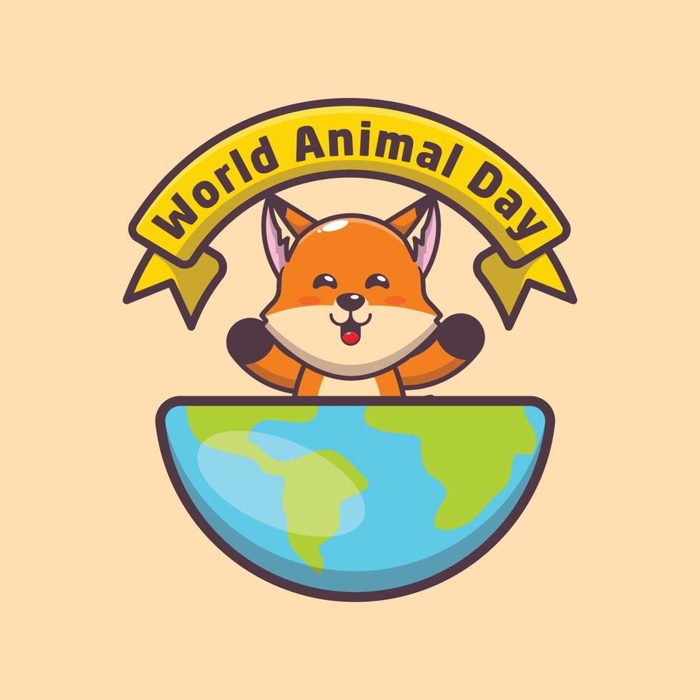 cute fox cartoon character in world animal day vector