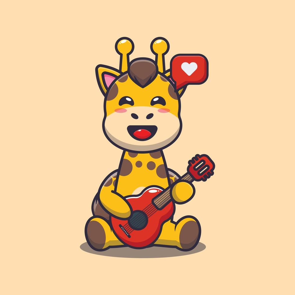 linda jirafa tocando la guitarra ilustración vectorial de dibujos animados vector