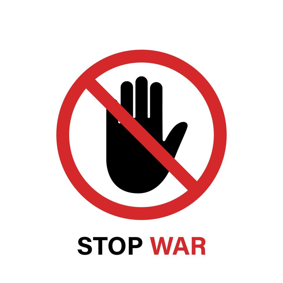 Hand Sign Stop War. Palm, Red Danger Ban War Symbol. Stop Military Conflict Icon. Prohibition, Block, Obstacle Violence and Terrorism. Anti War Gesture Symbol. Isolated Vector Illustration.