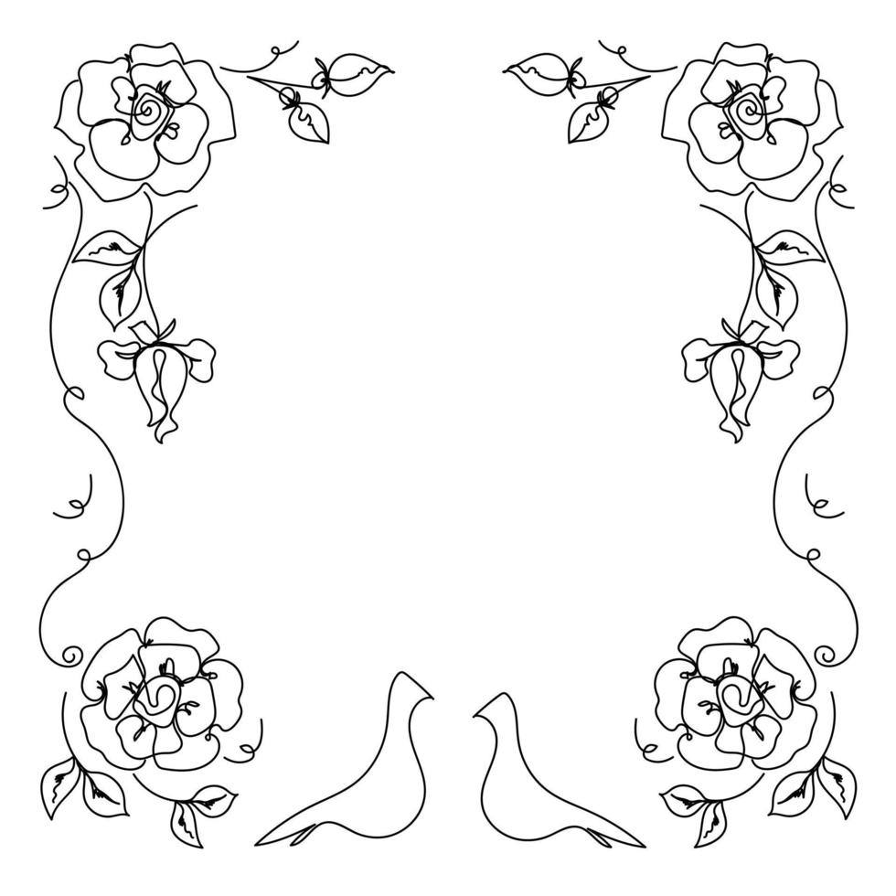 Rose continuous line wreath, outline sketch style vector abstract art ...