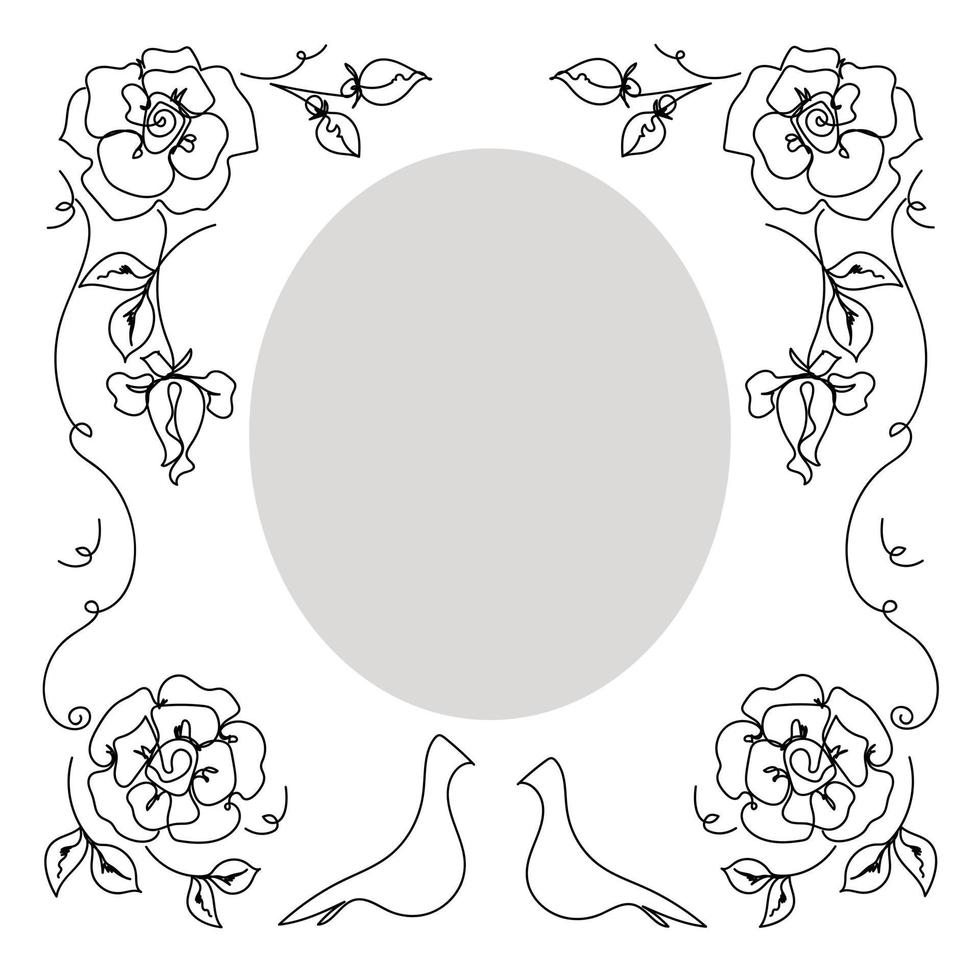 Rose continuous line invitation, outline sketch style vector abstract art.