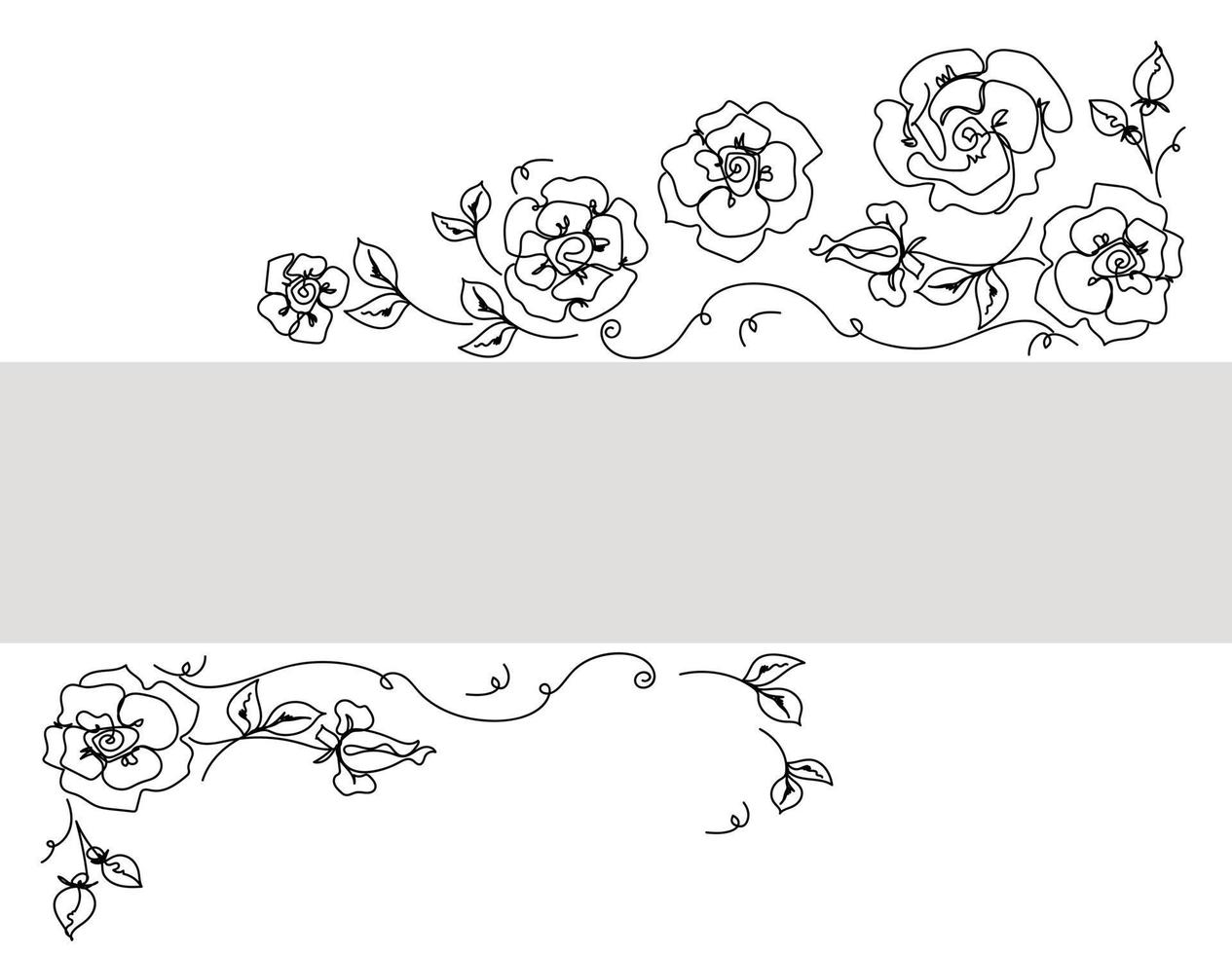 Rose continuous line invitation, outline sketch style vector abstract art.