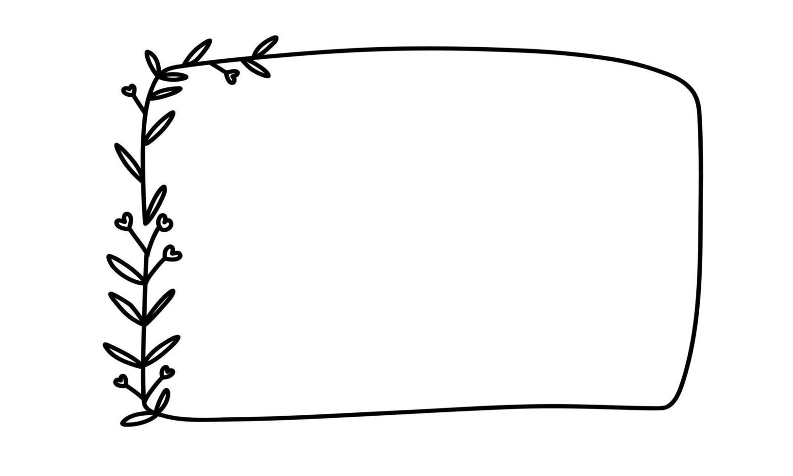 Doodle one frame hand drawn. Square doodle line with hearts, branches for wedding isolated. vector
