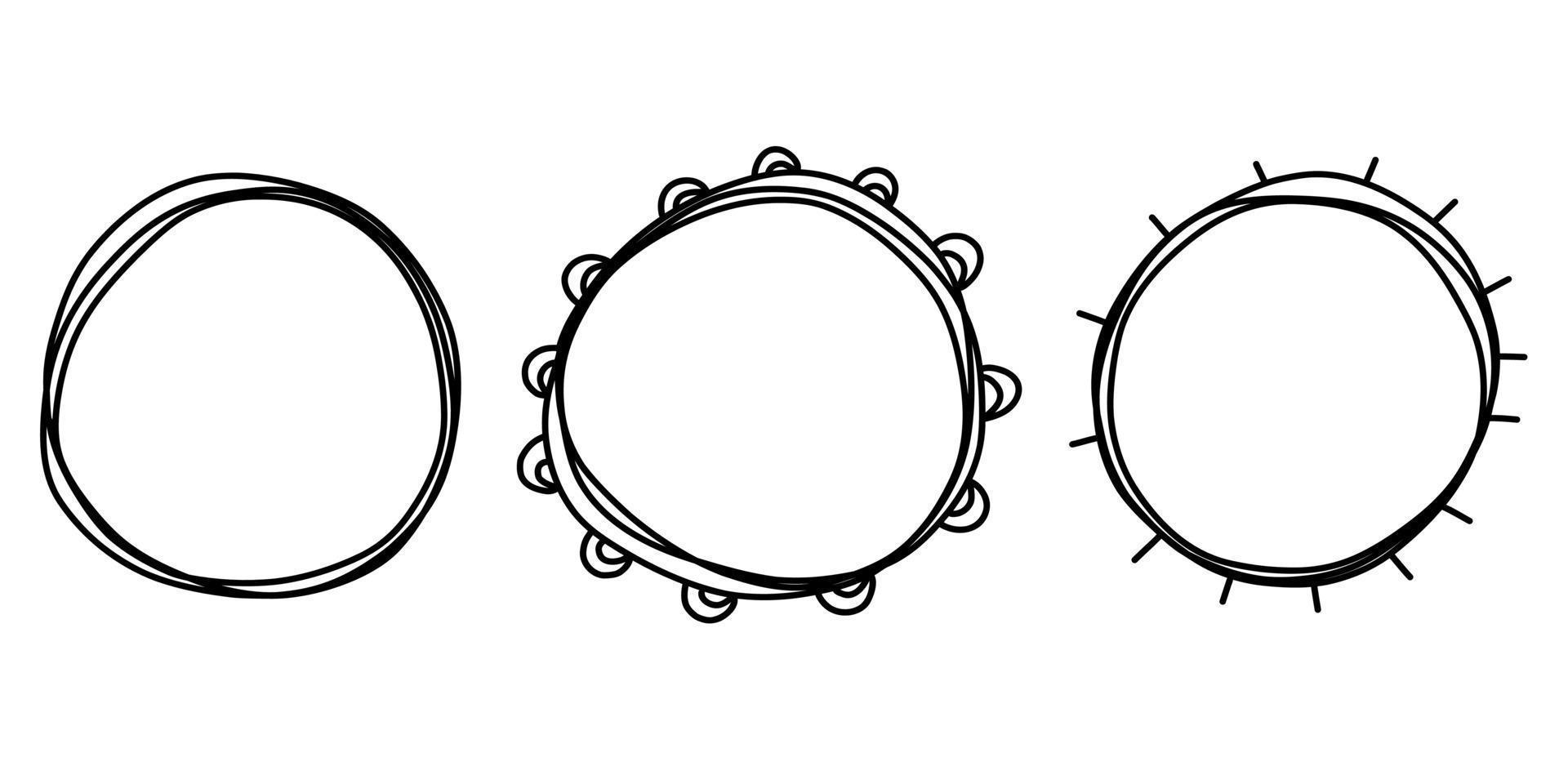 Doodle frames set hand drawn. Round lines abstract for a wedding, happy birthday collection. vector