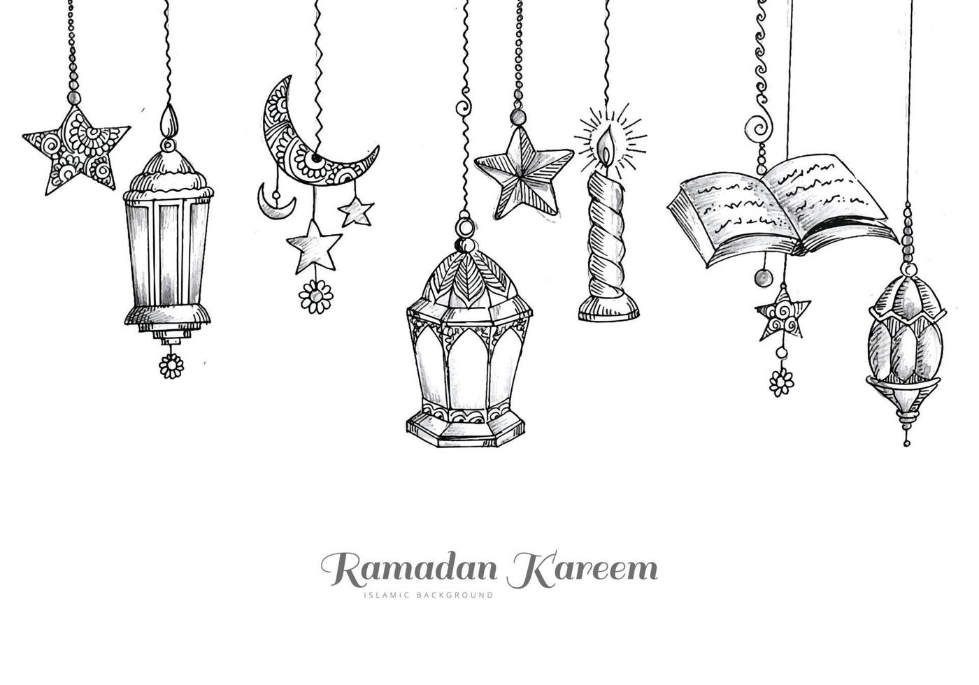 diseño de ramadan kareem con linterna decorativa y diseño de tarjeta de boceto islámico vector