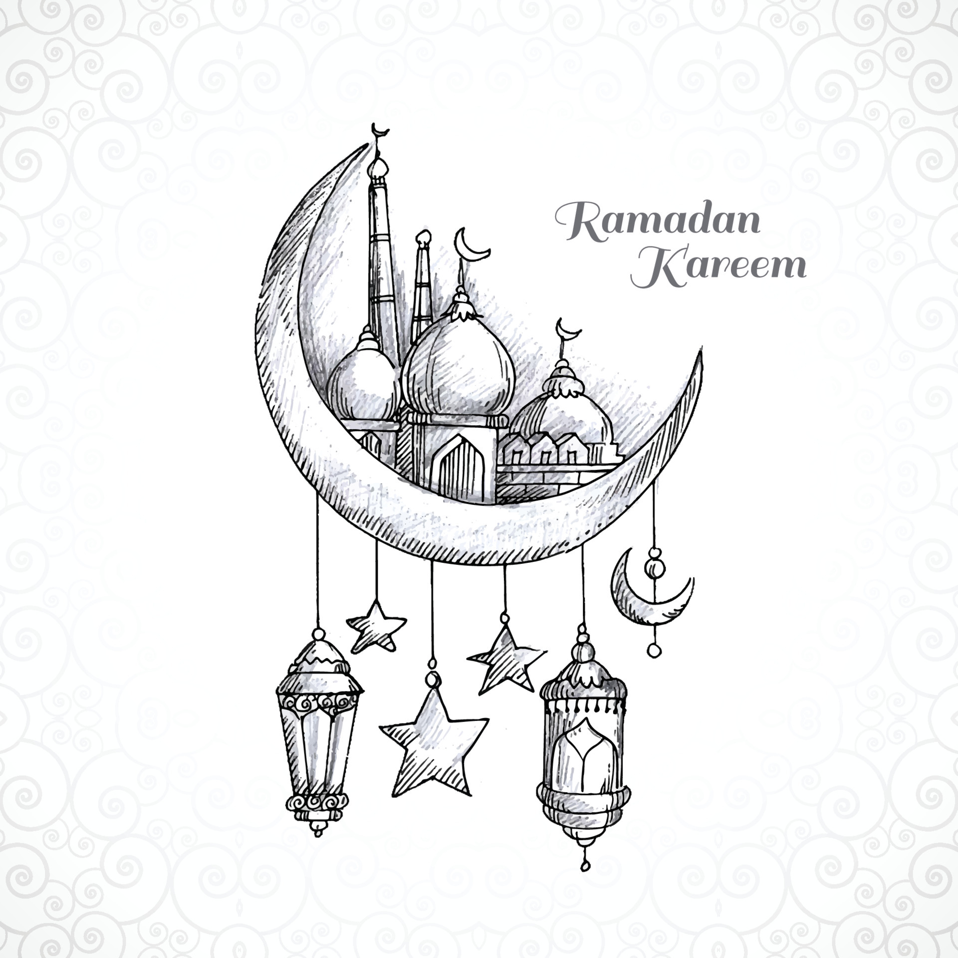Ramadan kareem islamic moon and mosque sketch card background 6596170