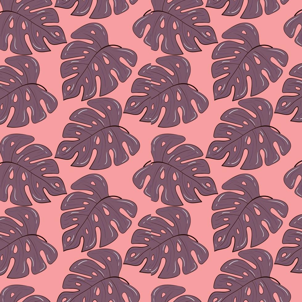 Seamless background with tropical plants in pink colors. Monstera leaves. Fashionable background. vector