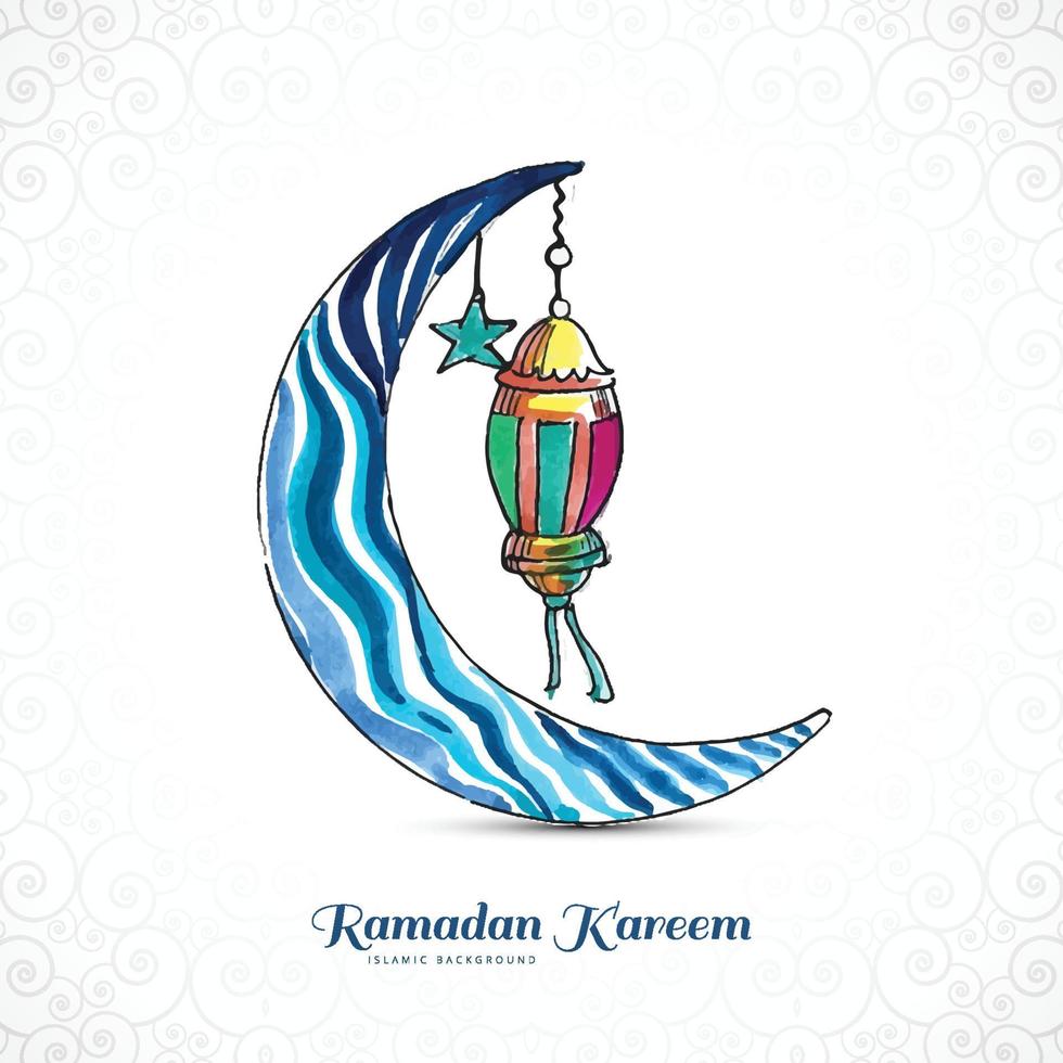 Hand drawn ramadan kareem greeting card with moon design vector