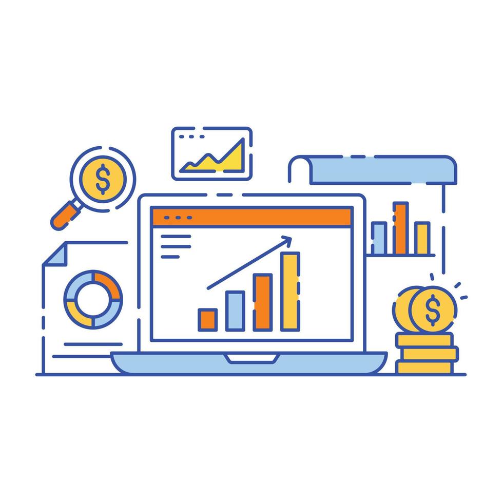 Stock market analysis in flat design illustration vector