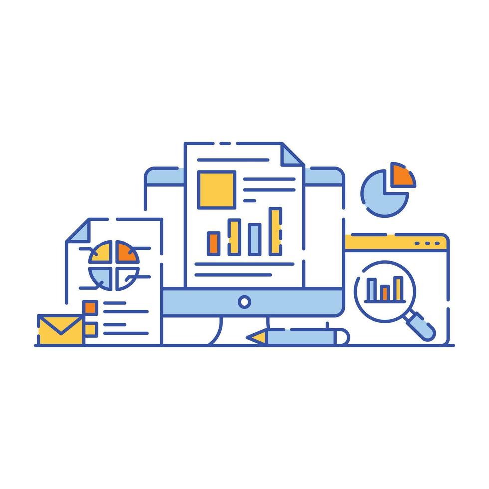 Analytics application in flat design illustration, editable vector