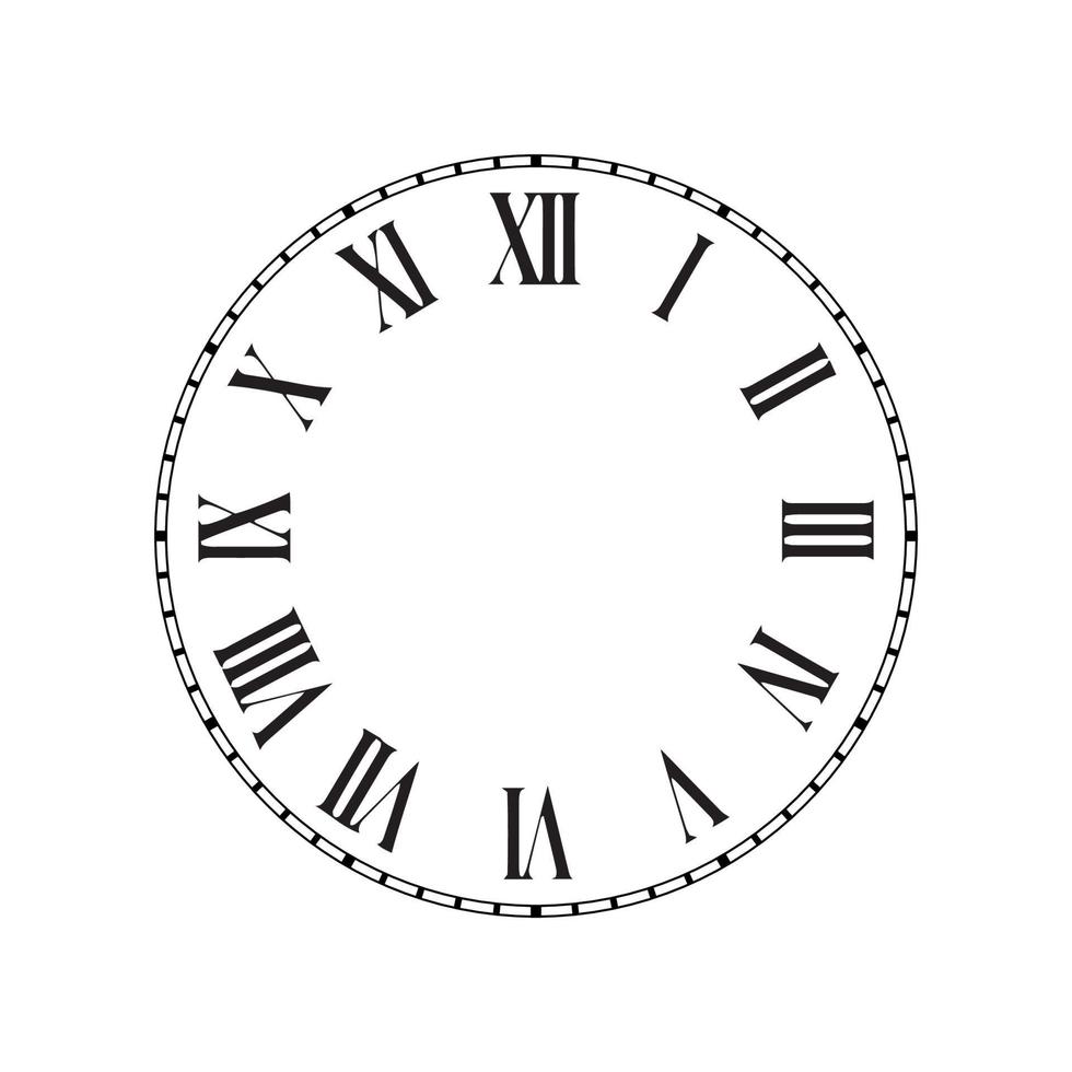 Clock face with roman numerals . Vector illustration