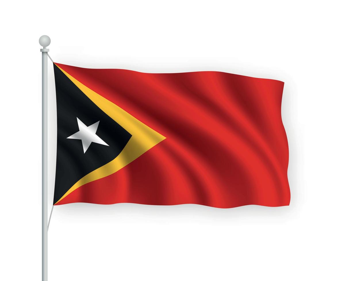 3d bandera ondeante timor-leste aislado sobre fondo blanco. vector