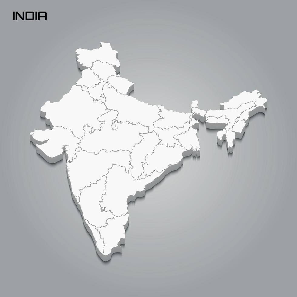 3d map with borders of regions vector
