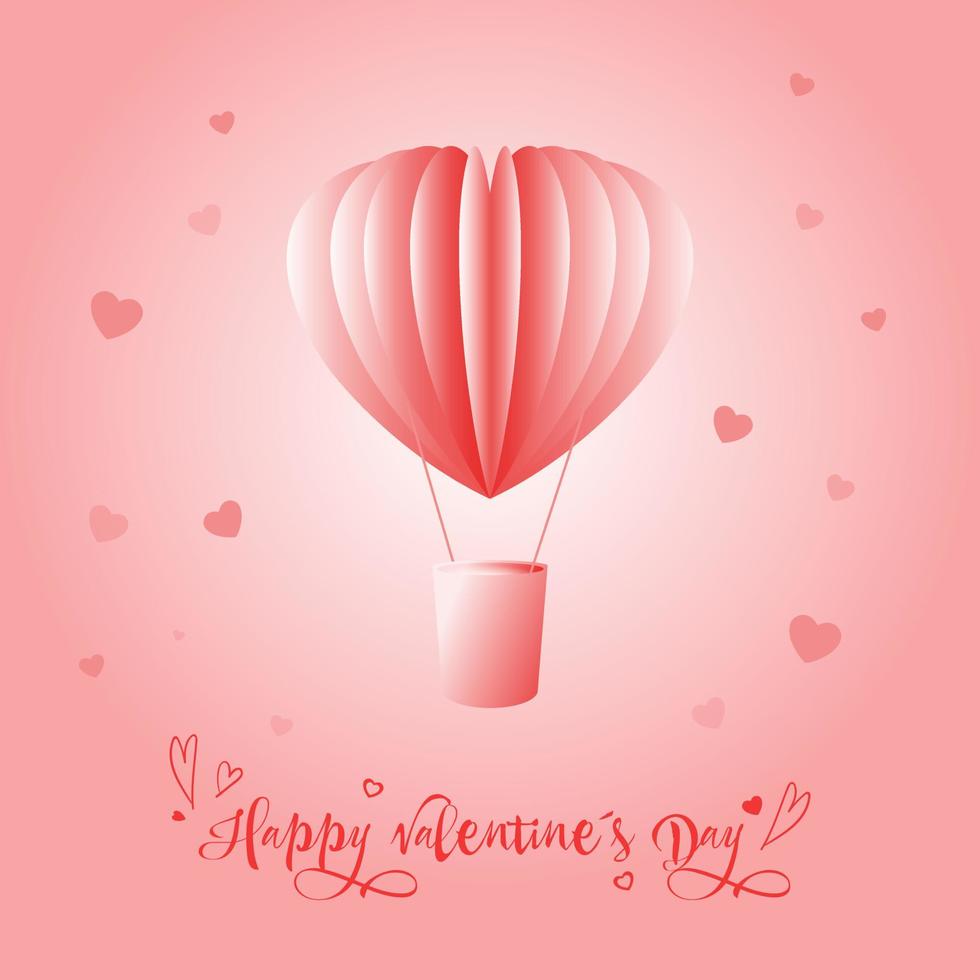 Happy Valentine's Day. A vector postcard template for a holiday with a pink volumetric balloon with a basket.