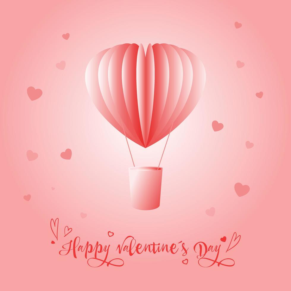 Feliz día de San Valentín. una plantilla de postal vectorial para unas vacaciones con un globo volumétrico rosa con una cesta. vector