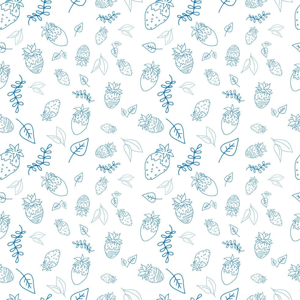 Seamless pattern with strawberries. Pattern. Vector illustration. Blue outline.
