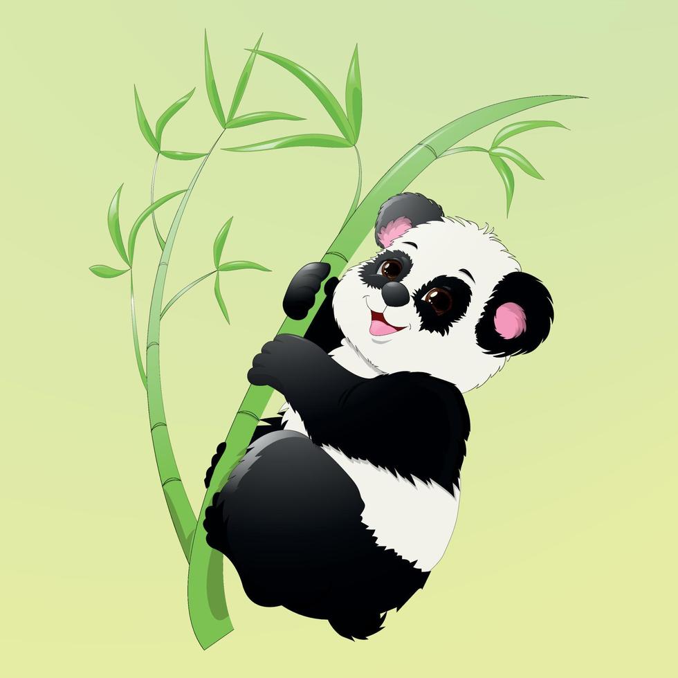 ilustración de un panda sonriente en un tallo de bambú vector