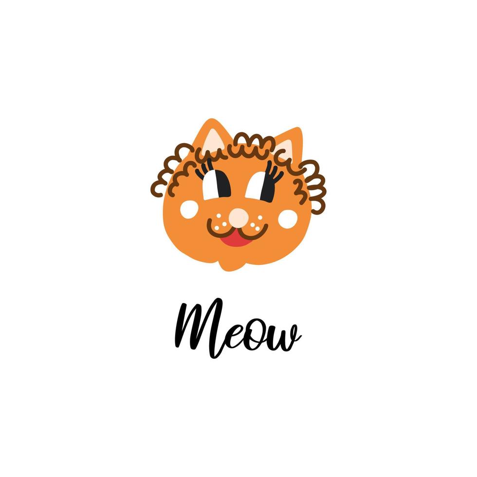 Clip art of a cheerful red cat with the inscription meow vector