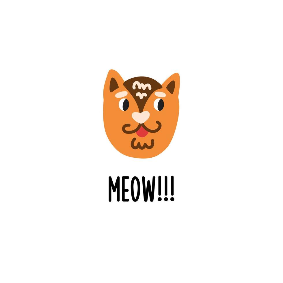 A kind red-haired meowing cat. Lettering words meow vector