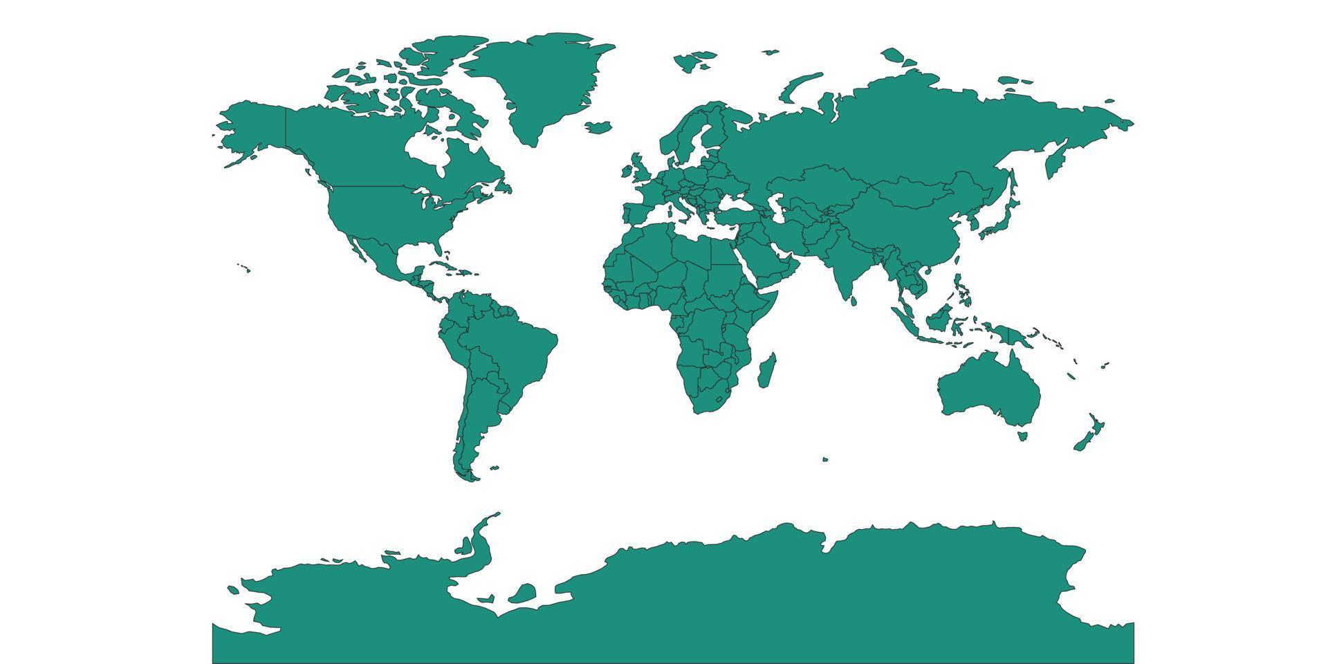 mapa del mundo sobre fondo blanco. plantilla de mapa mundial con continentes, américa del norte y del sur, europa y asia, áfrica y australia vector