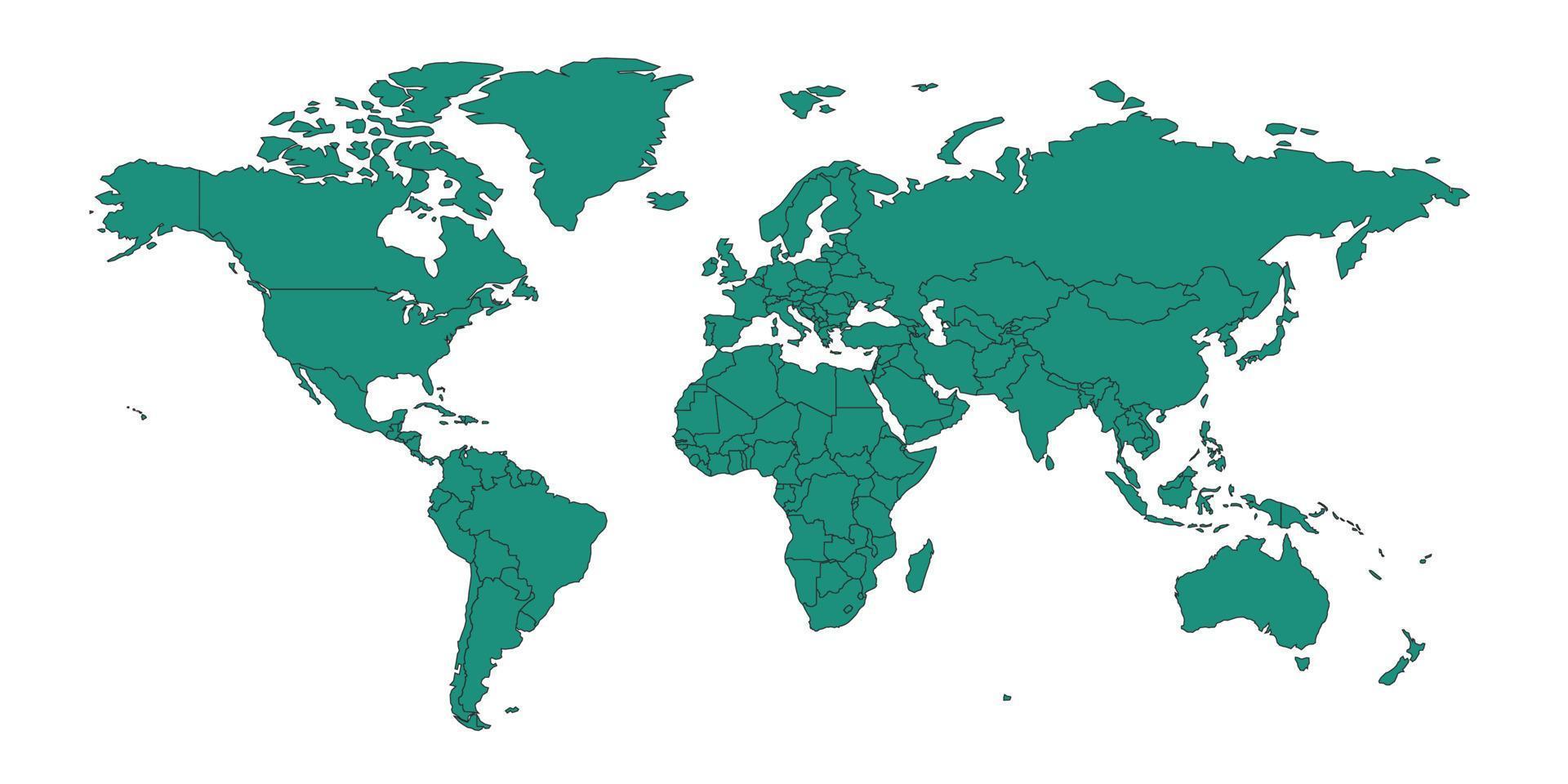 mapa del mundo sobre fondo blanco. plantilla de mapa mundial con continentes, américa del norte y del sur, europa y asia, áfrica y australia vector