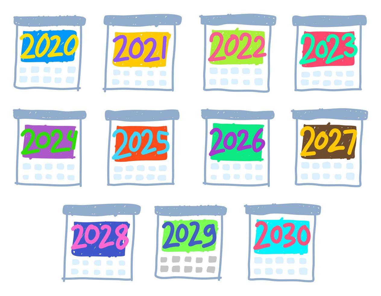 calendarios anuales con estilo dibujado a mano vector