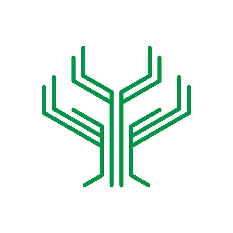Circuit Chip Digital Artificial Intelligence with Tree Line Art Logo Design Vector