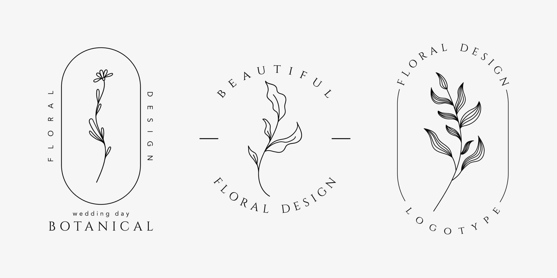 Beautiful outline templates logos with floral ornaments for weddings beauty industry Vector illustration