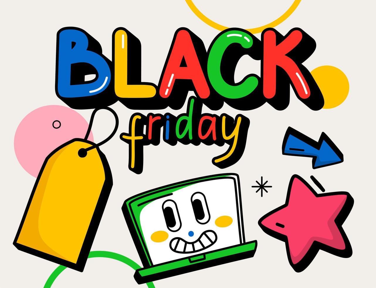 Hand-drawn trendy cartoon background on the theme of black Friday vector illustration