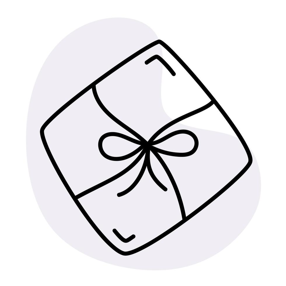Gift box with bow hand-drawn doodle Vector illustration