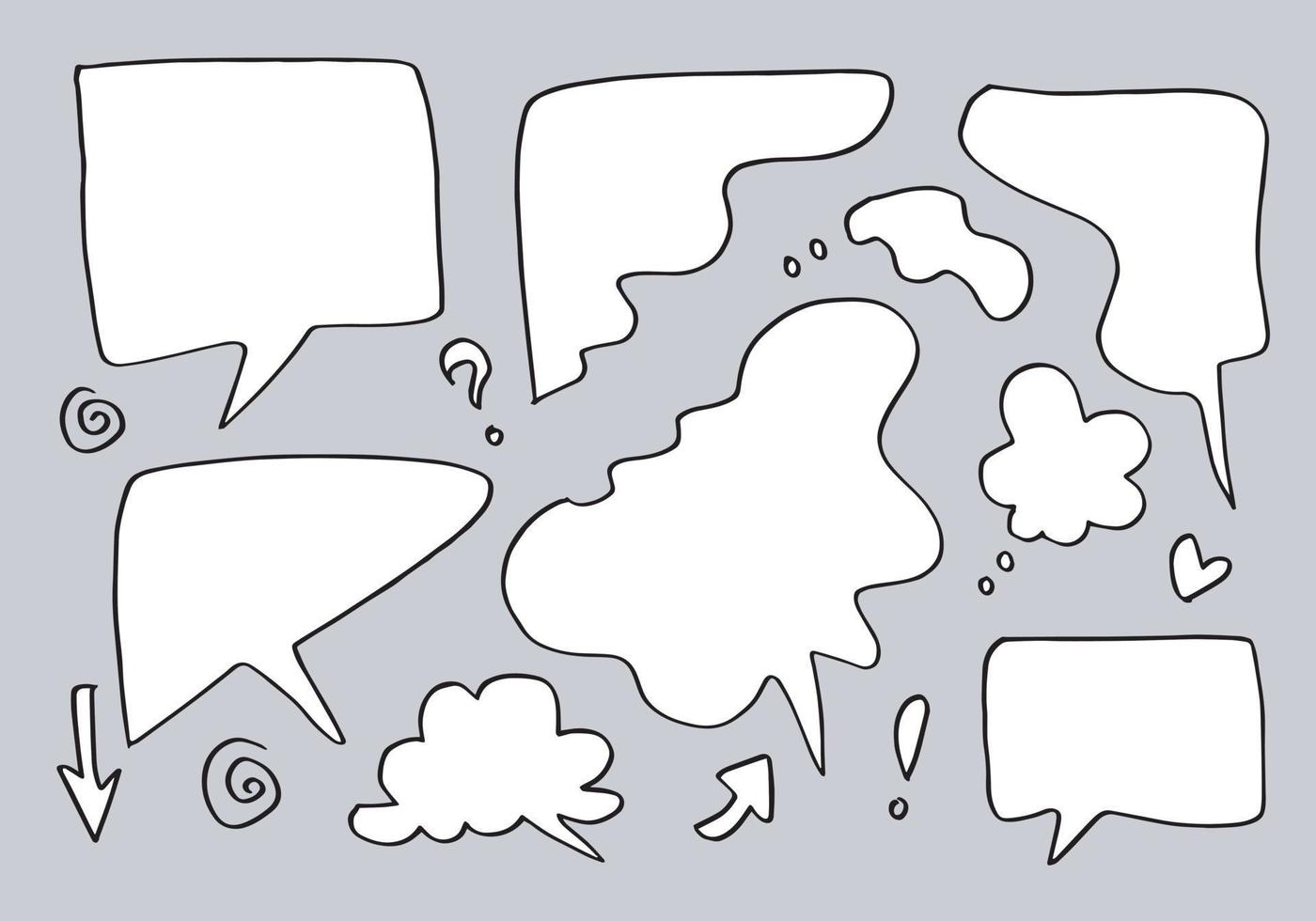 conjunto dibujado a mano de burbujas de voz aisladas en fondo gris.ilustración vectorial.eps 10. vector