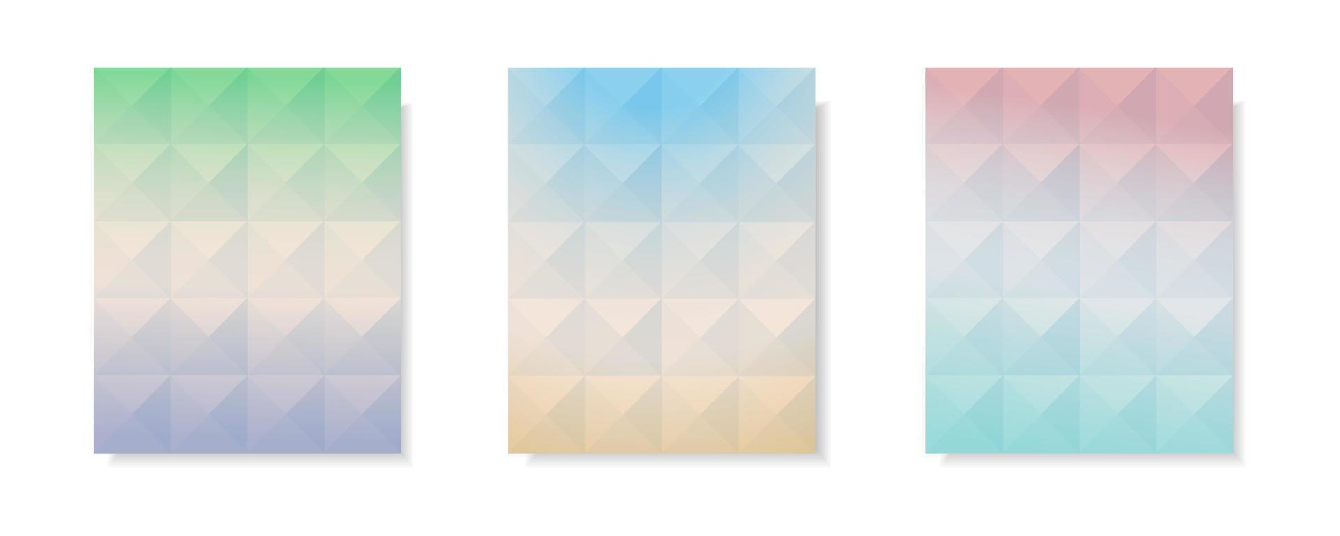 set of abstract multicolor gradient vector cover backgrounds. Triangle pattern design with crystal shape style for business brochure background, card, wallpaper, poster and graphic design.