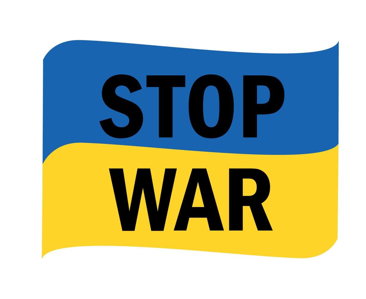 Stop War In Ukraine Flag Ribbon Emblem Abstract Symbol Vector Illustration Black