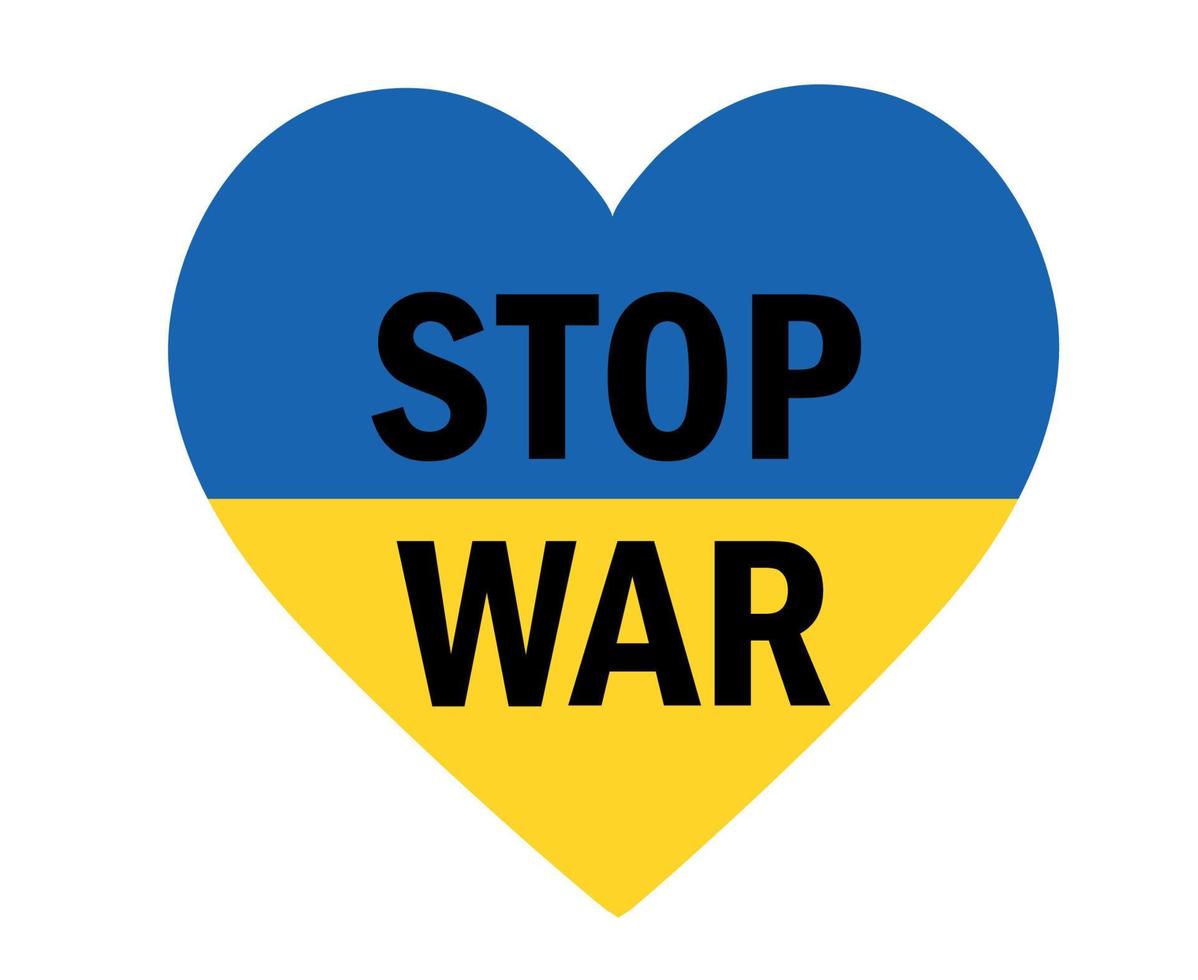 Stop War In Ukraine Flag Heart Emblem Abstract Symbol Vector Illustration Black